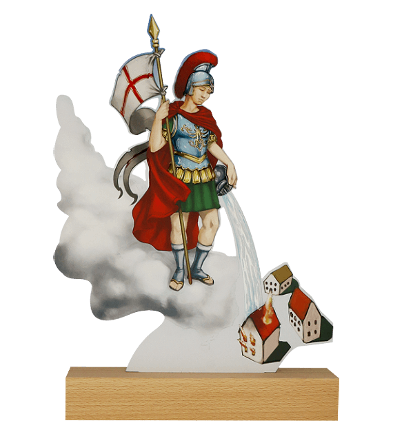 Statuetka Metalowa na Drewnie Jesionowym Święty Florian 37 cm WL-FIR