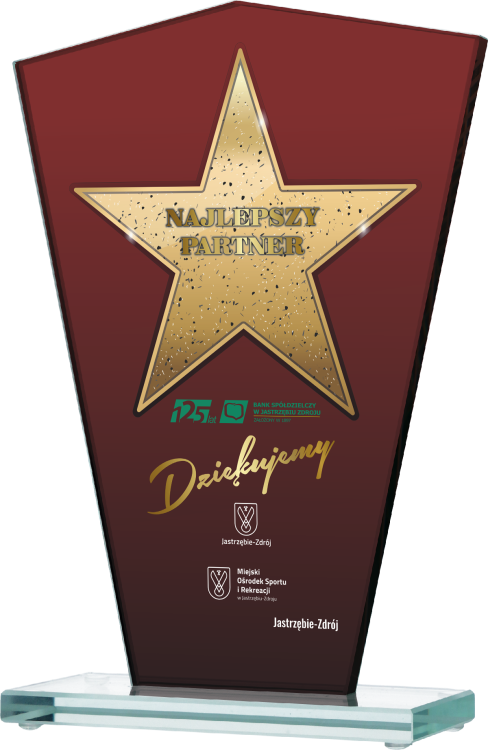 Szklana statuetka firmowa pełnokolorowy nadruk z palety CMYK Gs113