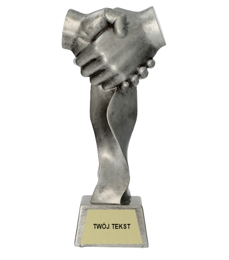 Statuetka Odlewana Srebrna Uścisk Dłoni  - złota tabliczka