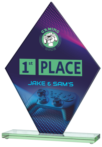 Pamiątkowa statuetka ze szkła na okrągły jubileusz firmy GS118