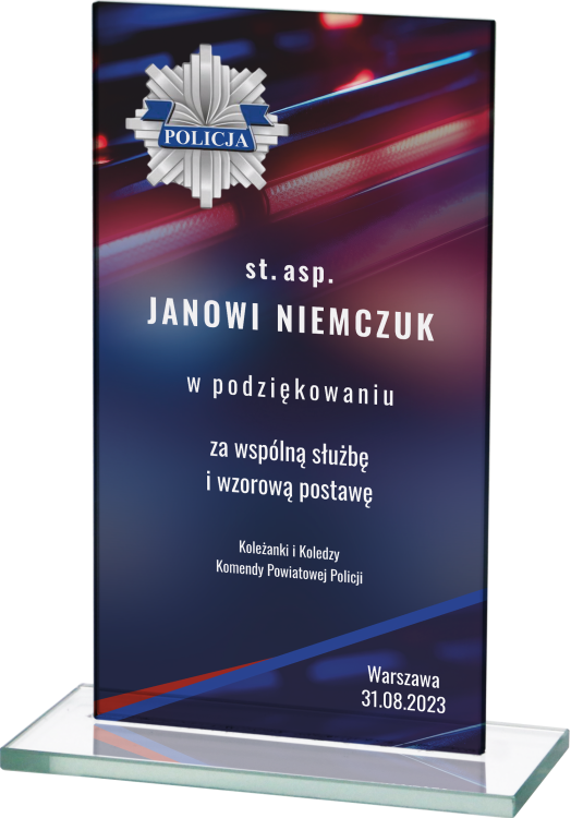 Szklana statuetka sportowa na turnieje pełnokolorowy nadruk CMYK M65
