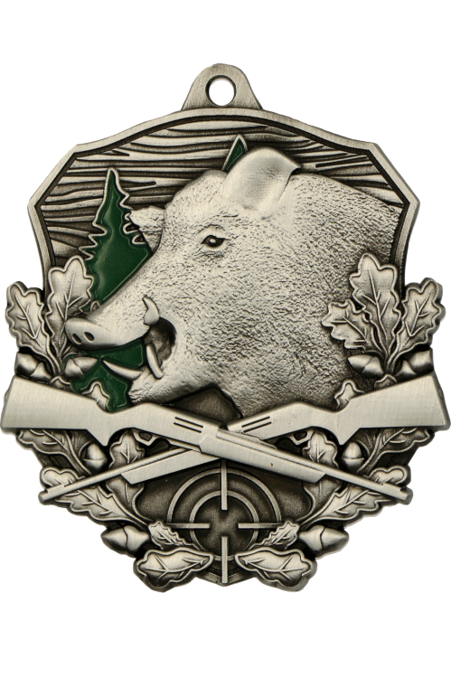 Medal Odlewany Myślistwo Dzik MD1670/AS | 79 x 74 mm | Antyczne Srebro