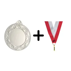 Medal ME0340 w kolorze srebrnym - 40mm Z Miejscem Na Wklejkę 25mm + wstążka 11 mm
