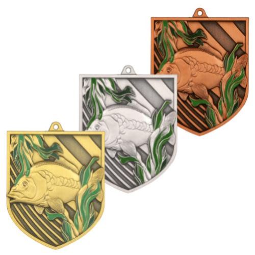 Medal Odlewany Wędkarstwo Karp MD8053 | 80 x 65 mm | Złoty, Srebrny, Brązowy