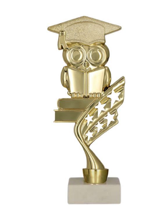 Statuetka Złota Sowa w Birecie Edukacja 21,5cm Jasny Marmur B661EDU/WM