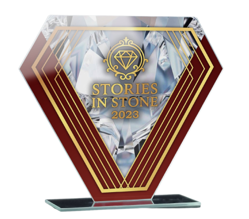 Szklana nagroda korporacyjna z pełnokolorowym nadrukiem CMYK M79