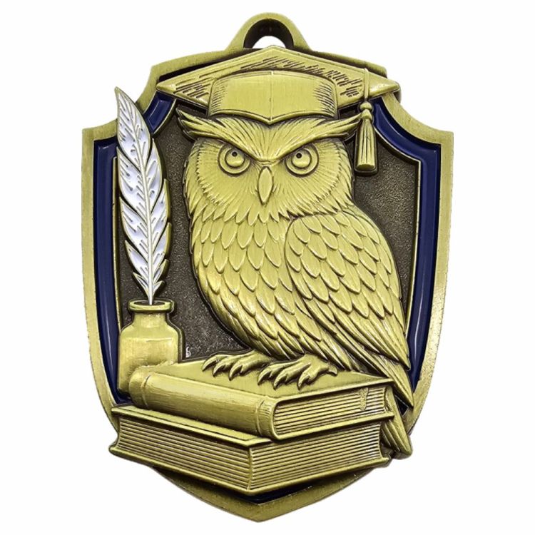 Medal Szkolny Sowa M150 76x55mm | Złoto Patyna Gruby 4mm