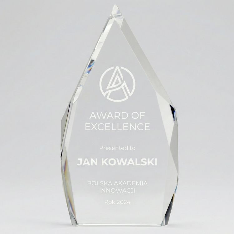 Kryształowe trofeum biznesowe elegancki mleczny kolor graweru