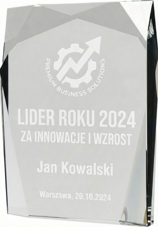 Kryształowa nagroda na event elegancki mleczny grawer bez tła