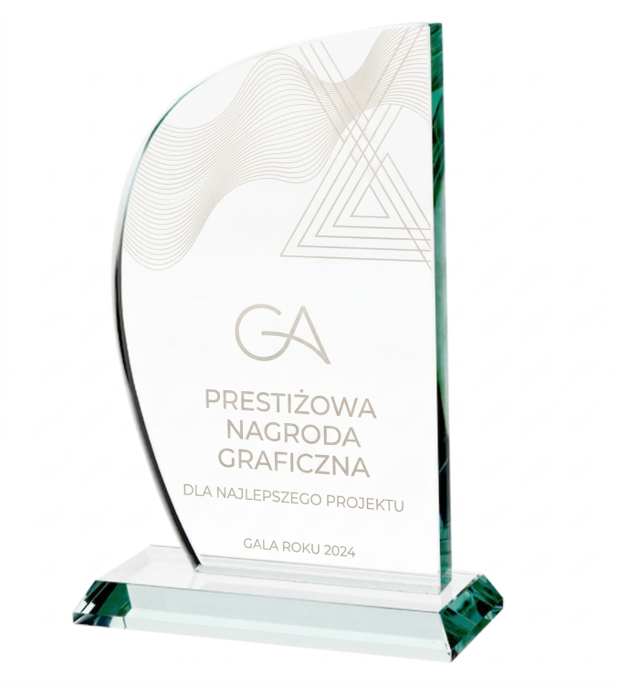 Eleganckie trofeum korporacyjne klasyczny mleczny grawer bez tła G035