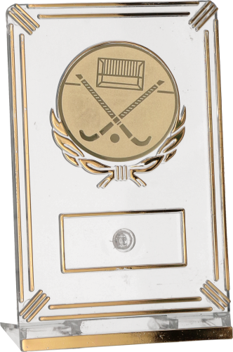 Trofeum Unihokej / Hokej 13 cm Złote | Kije i Bramka, Emblemat 50 mm