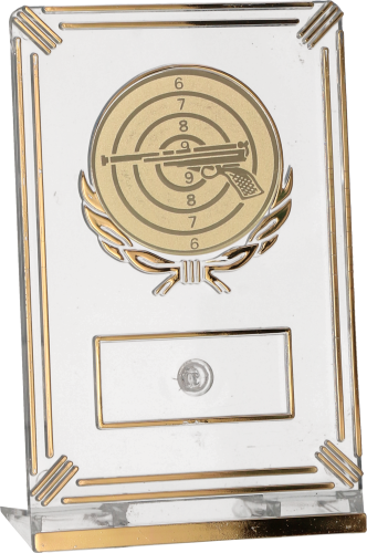 Trofeum Strzeleckie Pistolet 13 cm Złote | Tarcza, Emblemat 50 mm