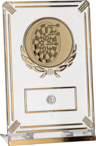 Trofeum Dart 13 cm Złote | Lotki, Rzutki, Emblemat 50 mm