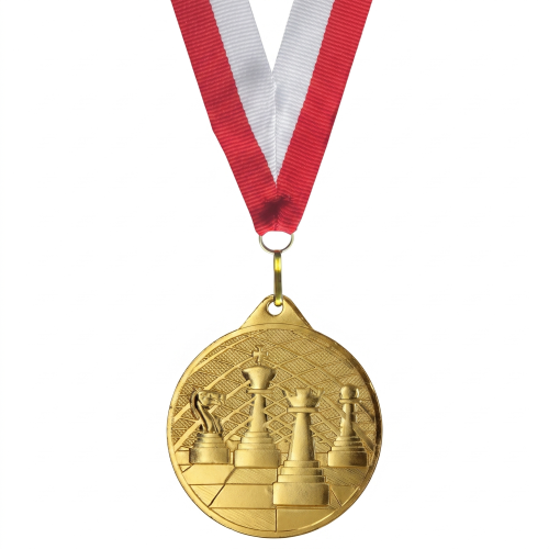 Zestaw Promocyjny Medal Złoty 50mm Szachy + Wstążka | Wyprzedaż