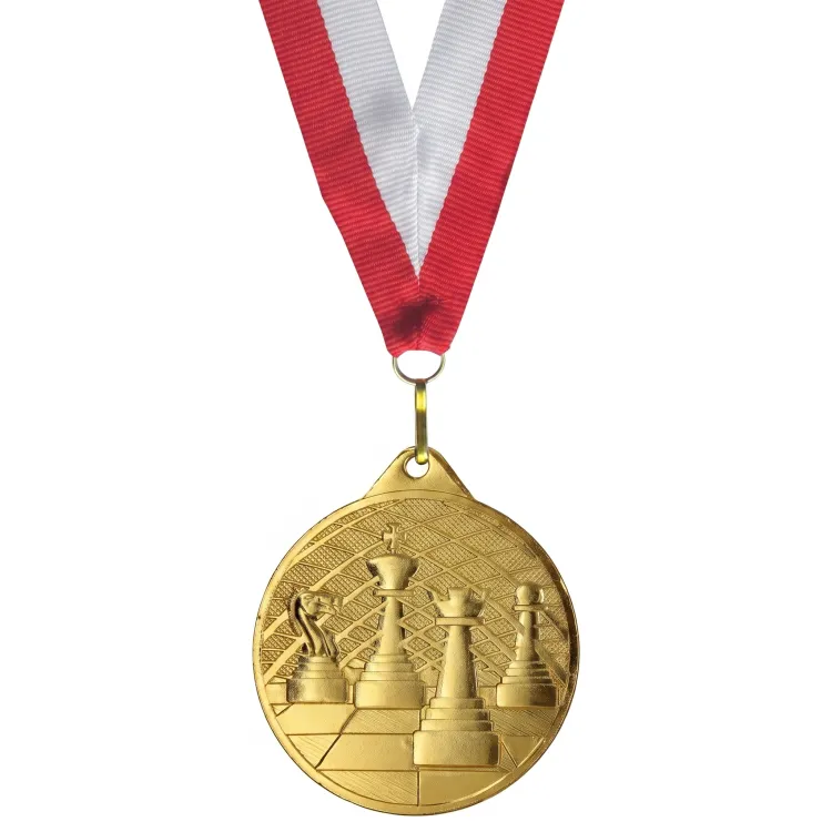 Zestaw Promocyjny Medal Złoty 50mm Szachy + Wstążka | Wyprzedaż