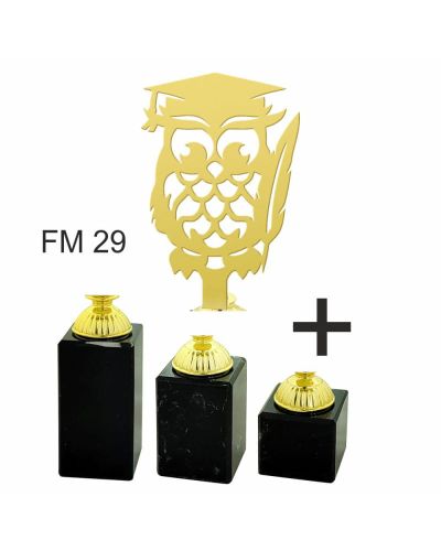Zestaw 3 Statuetek Metalowych Sowa Pióro 4215-FM29 | Komplet