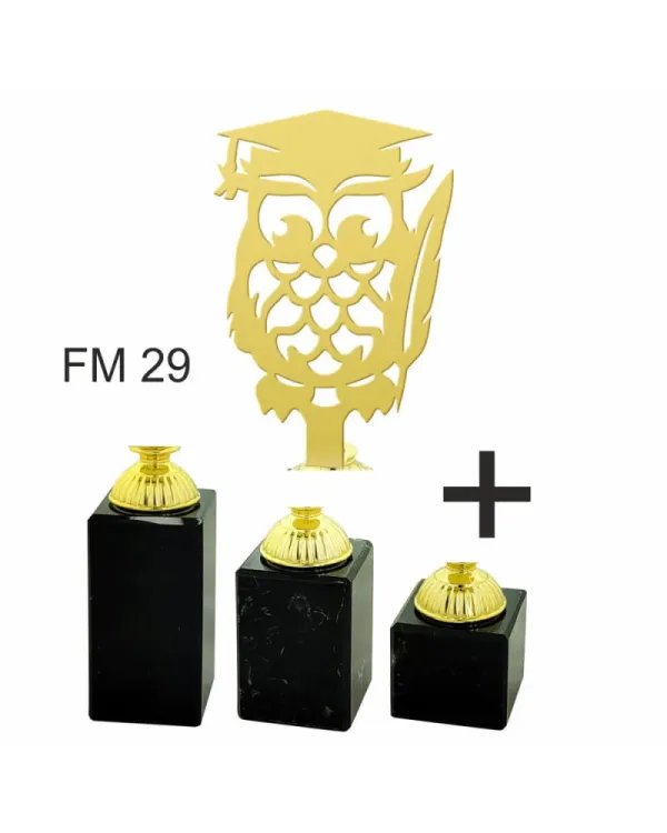 Zestaw 3 Statuetek Metalowych Sowa Pióro 4215-FM29 | Komplet
