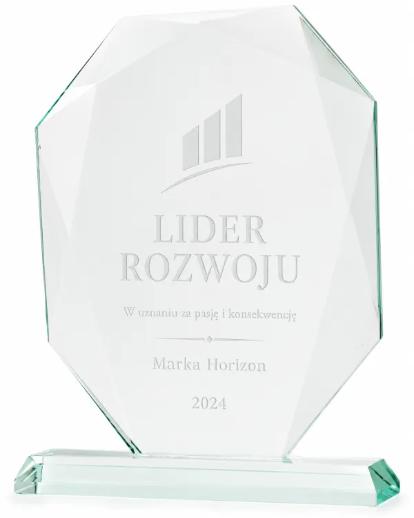 Trofeum biznesowe ze szkła elegancki mleczny grawer bez tła G042