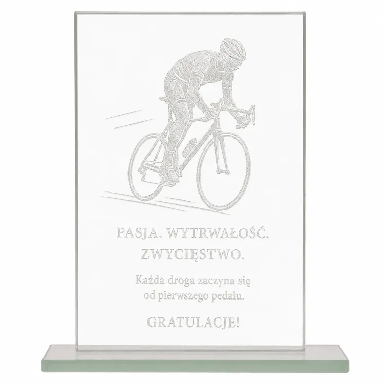 Biznesowe trofeum ze szkła elegancki mleczny grawer bez tła M65