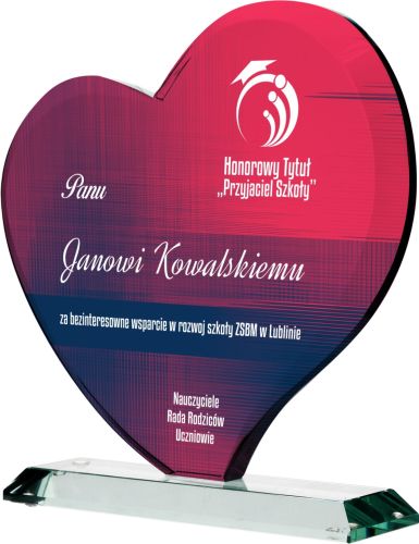 Pamiątkowa statuetka szklana na chrzest i komunię nadruk CMYK G041