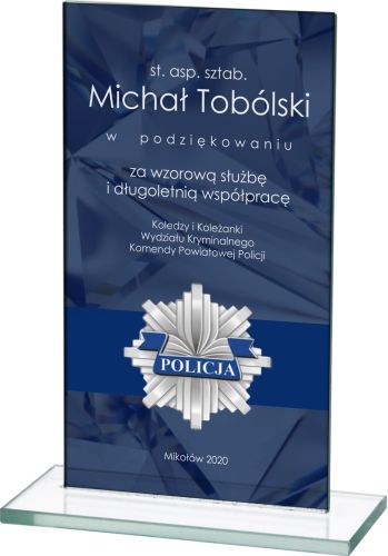 Podziękowanie za współpracę biznesową statuetka szkło nadruk M65