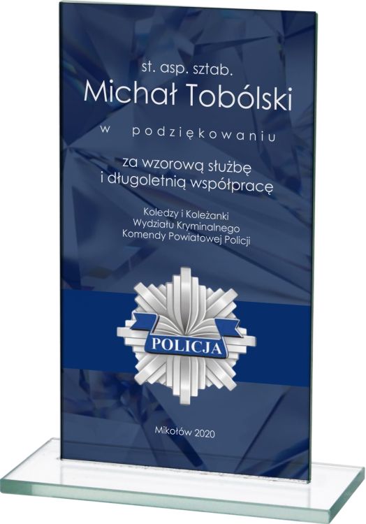 Podziękowanie za współpracę biznesową statuetka szkło nadruk M65