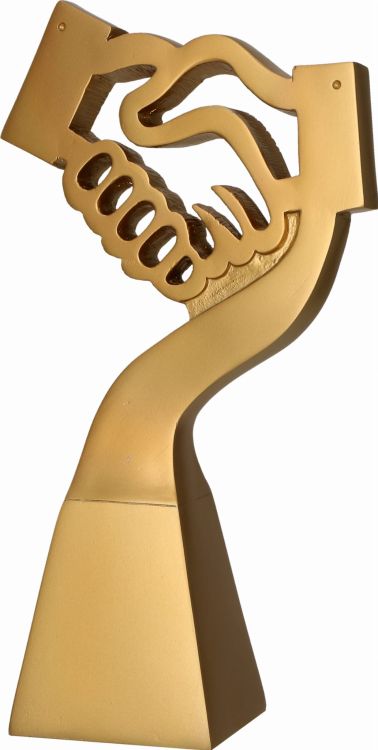 Statuetka Odlewana Złota Linia Uścisk Dłoni RP5014-23/G 23 cm | Nagroda Biznesowa