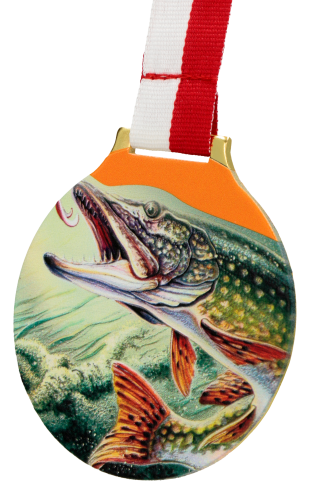 Medal Wędkarski Szczupak Nadruk 70 mm | Duży Stalowy Medal PZW
