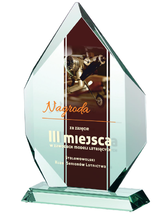 Pamiątkowa statuetka z nadrukiem na jubileusz firmy nagroda szklana G018